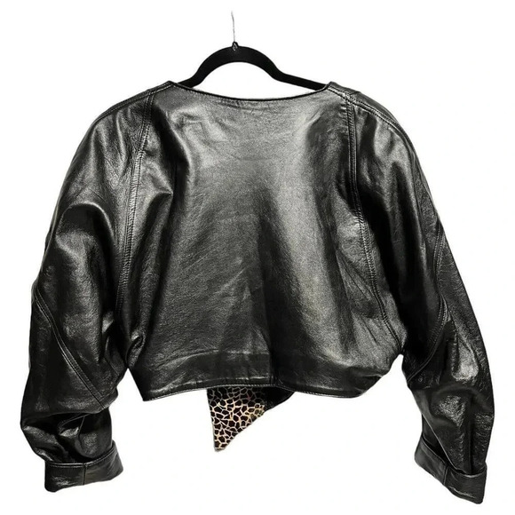 Giovinezza Moda Rocco D’Amelio BLACK LEATHER 80s Jacket Leopard Calf Hair Size M - Picture 6 of 12